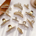 Wholesale INS Fashion Vintage Rhinestone Hair Claw Clip 11.5 cm Gold Alloy Hair Claw Pearl Hair Clips for Women Girls 2021