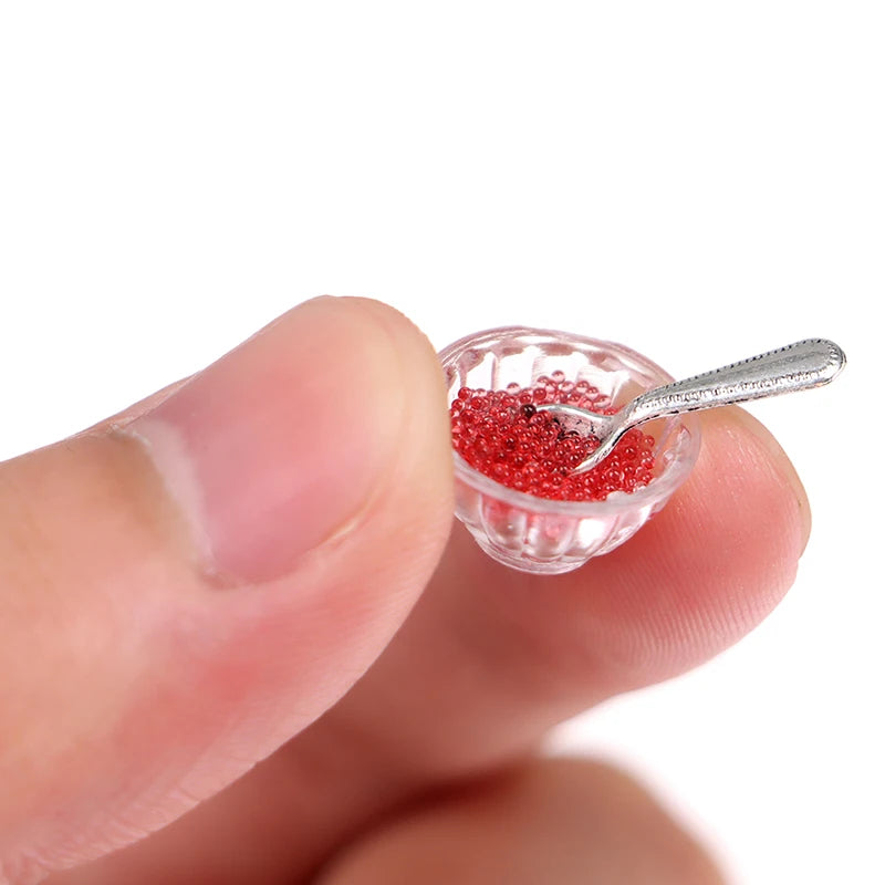 Kawaii White Plate Clear Bowl Pink Caviar Food Beads One Set Kawaii Decor Dollhouse Desk Decor