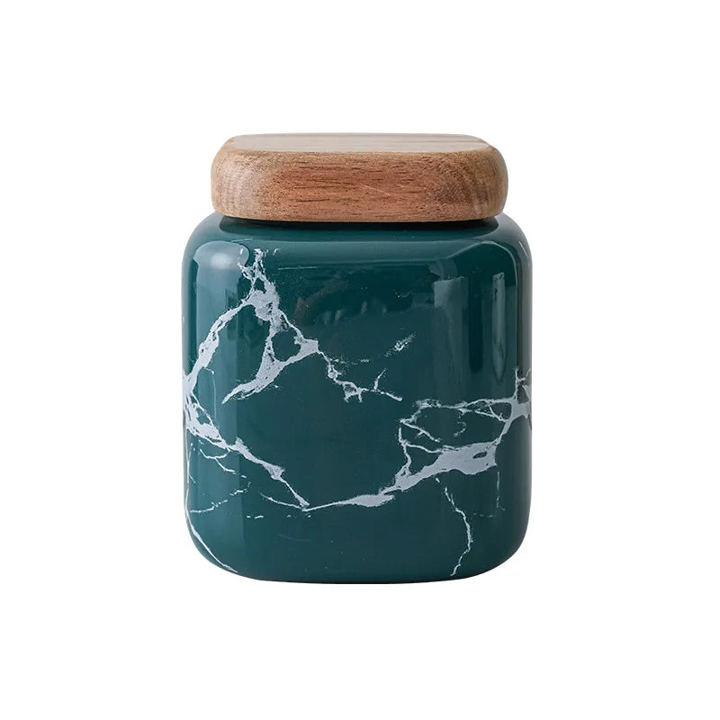 Japanese Marble Pattern Ceramic Household Seasoning Cans Salt Sugar Storage Jar Tea Jar for Kitchen