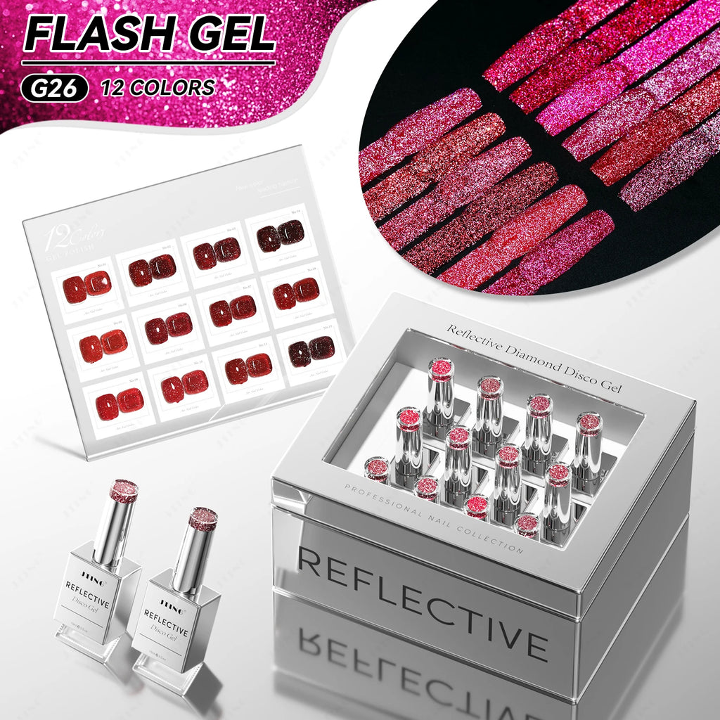 JTING Super Promotional Discount 12colors Reflective Disco Gel Polish Collection Silver Laser Set Box OEM Custom Design Brand