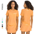 Women's Lightweight Summer Polyester Gym Fitness Top Quick Dry Breathable with Curved Hemline Short Sleeved T-Shirt for Running