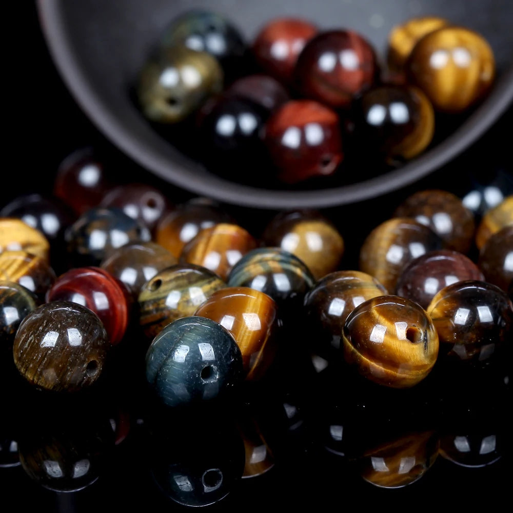 AsVrai U 4mm-12mm Natural Multicolor Tiger Eye Stone Beads Round Loose Beads for Jewelry Making Findings DIY Bracelet Wholesale