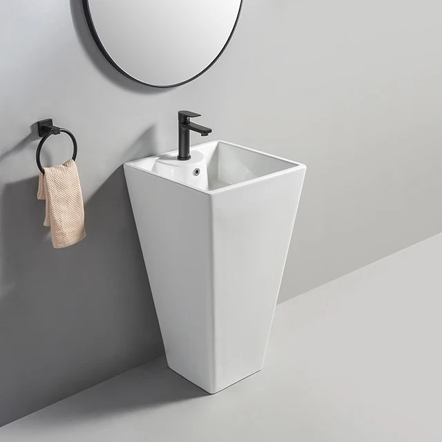 OEM ODM Apartment Ceramic Pedestal Wash Hand Basin Floor Mounted Lavabos De Pie One Piece Washroom Sinks