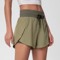 Wholesale Women Quick Dry Double Layer 2-in-1 Running Yoga Shorts Drawstring Flowy Hem Fitness Workout Athletic Wear Clothing