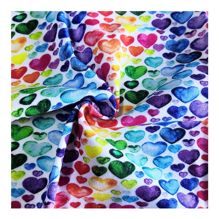 Heart Shape Digital Custom Printed Knitted Bamboo Cotton Spandex Jersey Fabric Stretch Dress Material for Girls Boys Valentine's