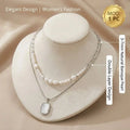 Elegant 3-7mm Natural Freshwater White Baroque Pearl Double Layer Necklace for Women Trendy Shell Pendant Choker Jewelry Gift
