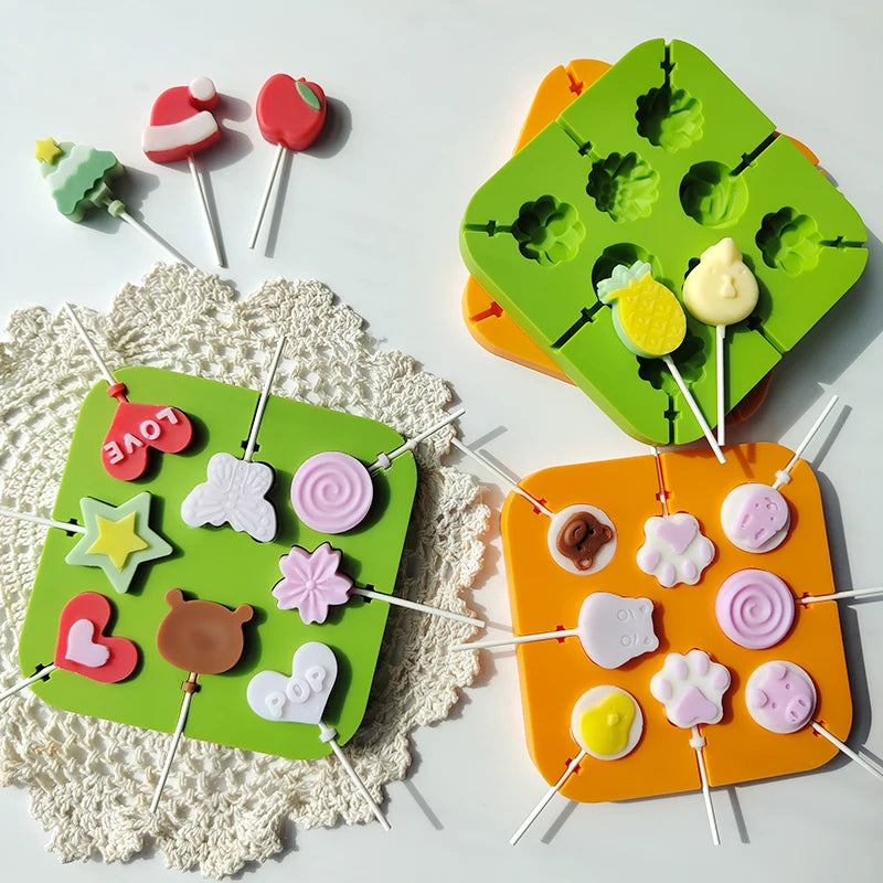 Silicone Bake Bakeware Tool Cartoon Pattern Lollipops Cake Molds Square Candy Chocolate Molds Cake Decorating Form