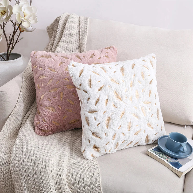 Amity Wholesale Exquisite High Quality Throw Pillow Covers With Gold Feathers Gilding Leaves Cushion Covers for Decor
