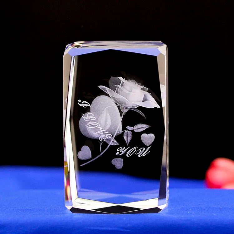 Small Bridge New Design Premium Customized Crystal Rose 3d Laser Engraving Crystal Cubes for Valentine Day