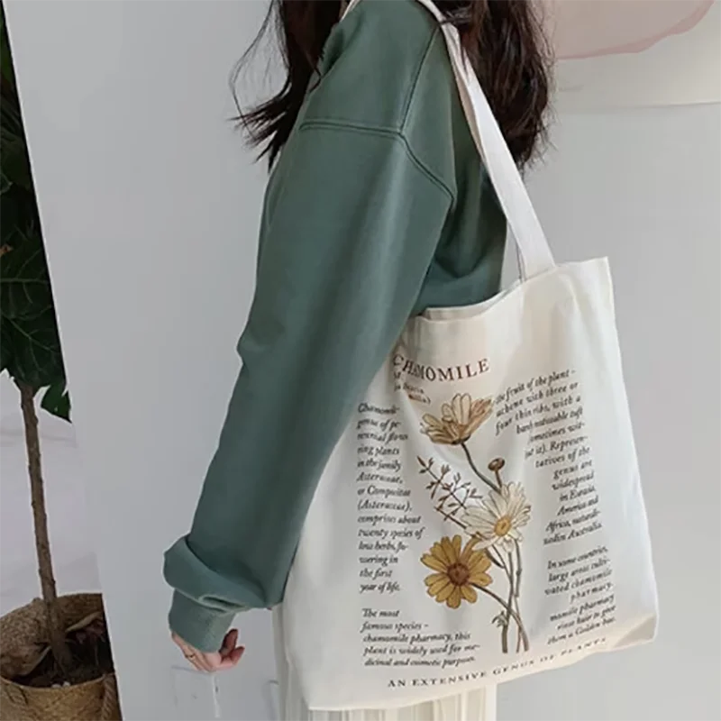 Custom Logo Eco-Friendly Reusable Canvas Cotton Shopping Tote Bag Medium Size Letter Recyclable Bag for Food Promotion Gift