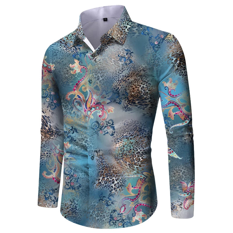 Top Fashion Men's Anti-Wrinkle Anti-Pilling Spring All Over Printed Full Sleeve High End Hawaiian Designer Shirts