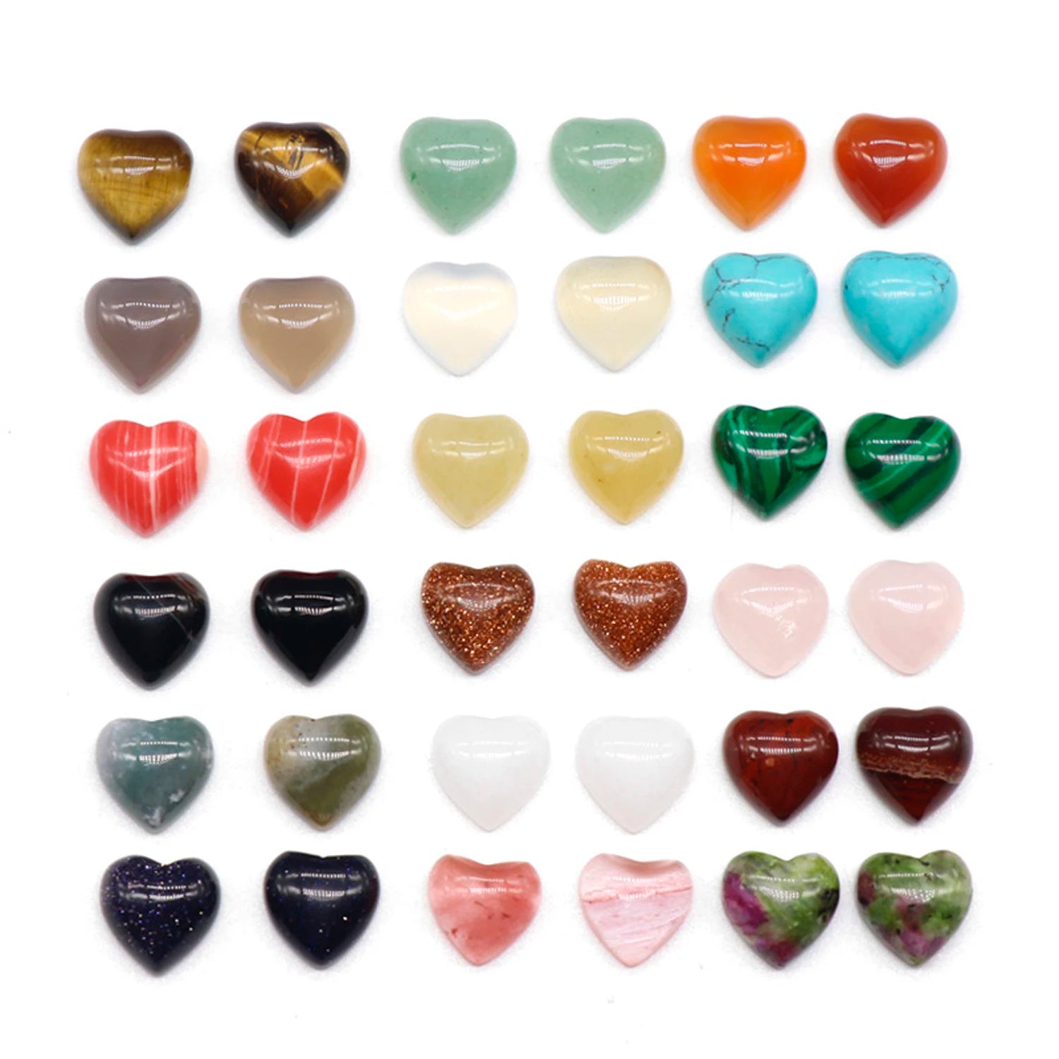 Natural Gemstone Cabochon for Making Jewelry 10MM Love Heart CAB Stone Quartz Crystal Beads DIY Pendant Rings Earings Healing