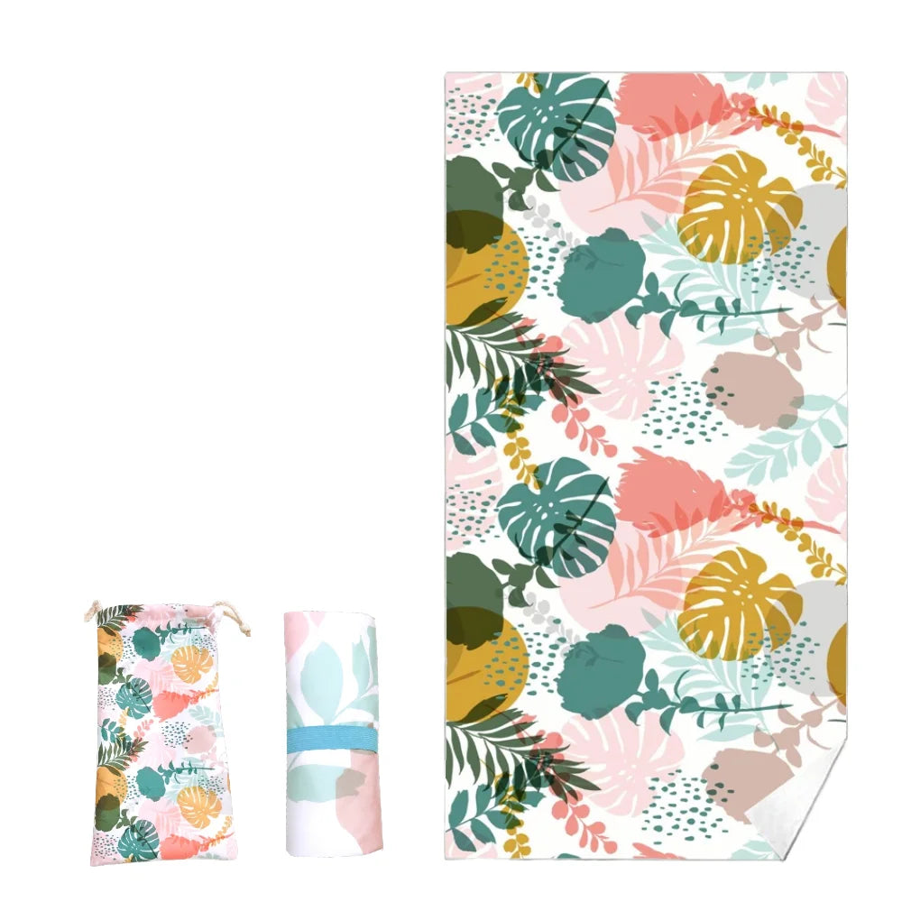 High Quality Custom Microfiber Beach Towel with Tropical Style Quick Dry Sand-Free Feature Water Absorption Custom Logo Print