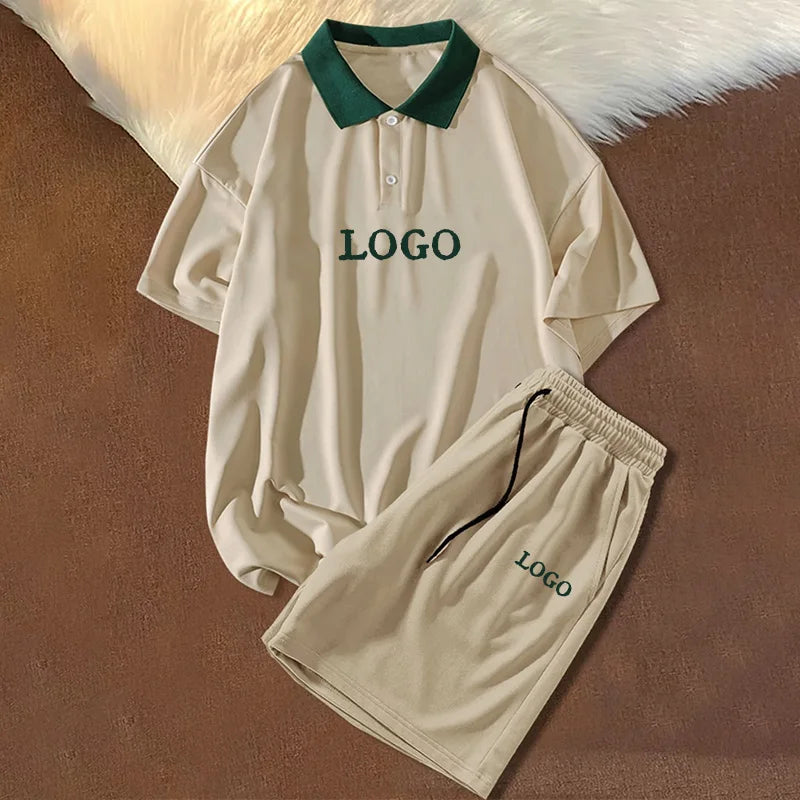 F240021 Custom Printed Logo Golf Shorts Set Unisex Patchwork Turtleneck Polo Shirt Short Pants Women 2026 Summer Shorts Set