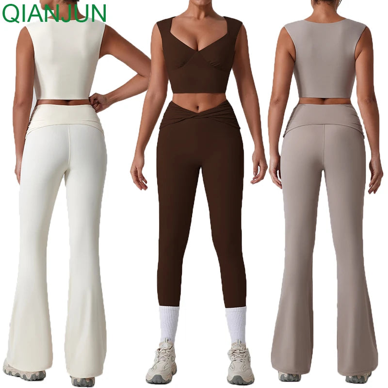 Wholesale Women 3 Pieces Cropped Sweatshirts Set High Waist Leggings Gym Fitness Workout Training Tracksuit