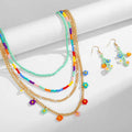 Women's Handmade Multi-layer Necklace Earring Sets with Colorful Beads Gold Chain Pendant Wholesale Stock for Weddings Parties