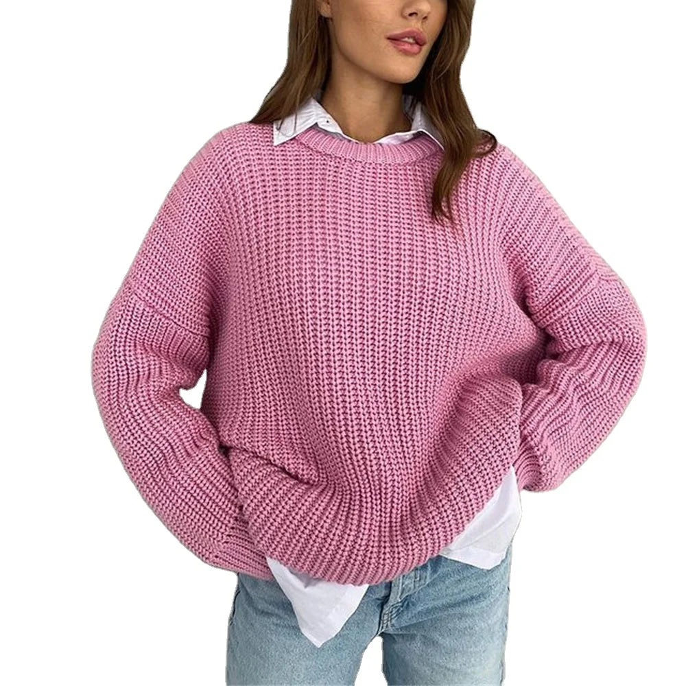 Hot Selling Autumn Winter Pullover Women Knitted Sweaters O Neck Solid Color Ladies Knitted Sweater Jumper Sweater