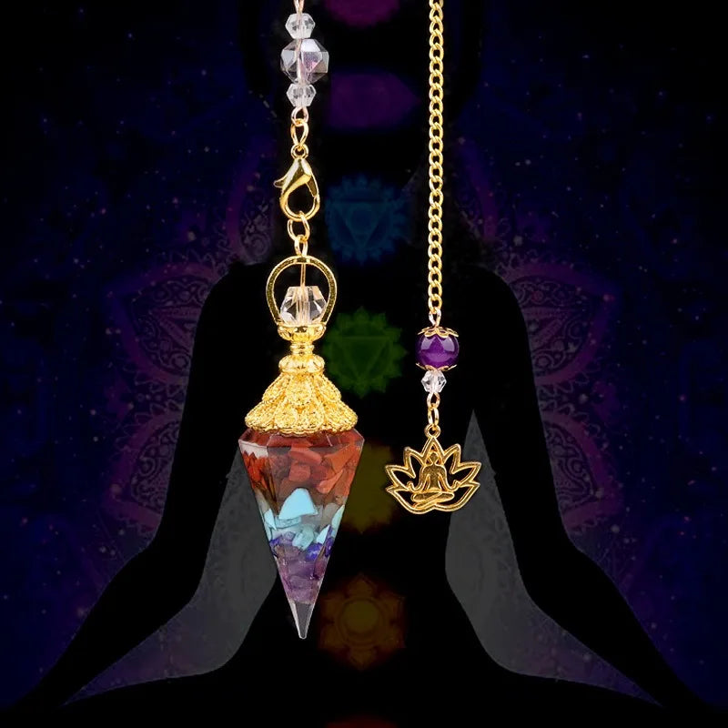 Natural Gemstone Dowsing Pendulum Reiki Gemstone Chips Orgone Pendulum 6 Faceted Hexagonal Pointed for Energy Balancing