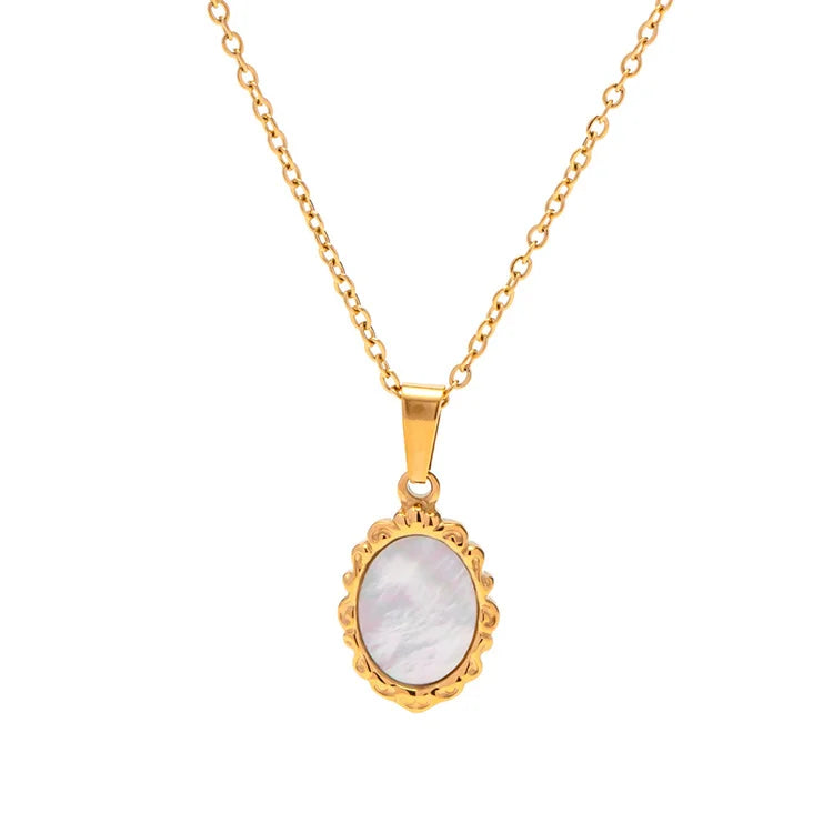 Fashion Jewelry Necklace Mother Day Necklace Gold Plated Oval Shell Pendant Necklaces
