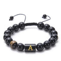 A-Z 26 Letters Obsidian Natural Stone Beaded Bracelet Elastic Tiger Eye Bracelet for Men