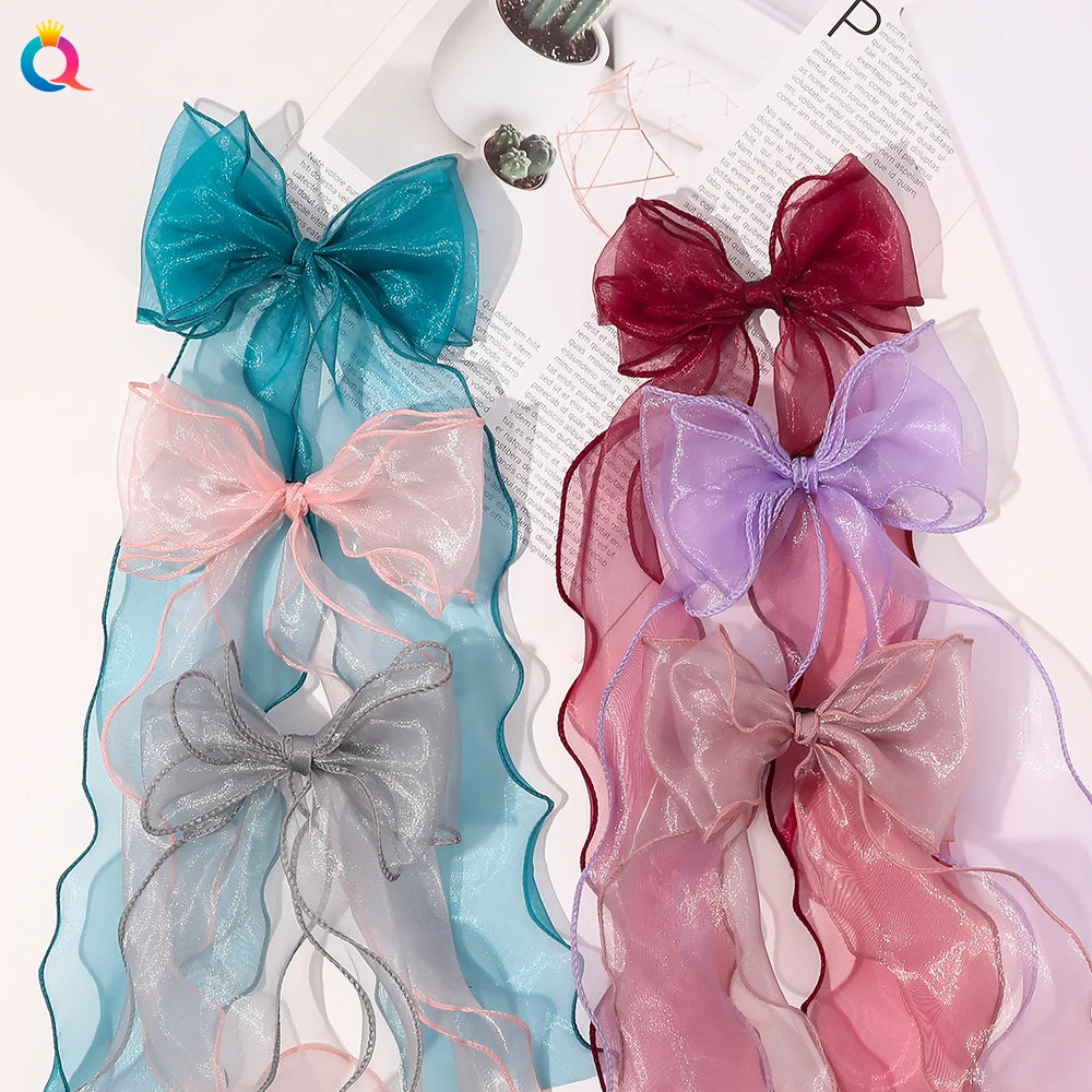Soft Long Hair Ribbon Bow with Clip Kid Hair Braid Plait Decoration