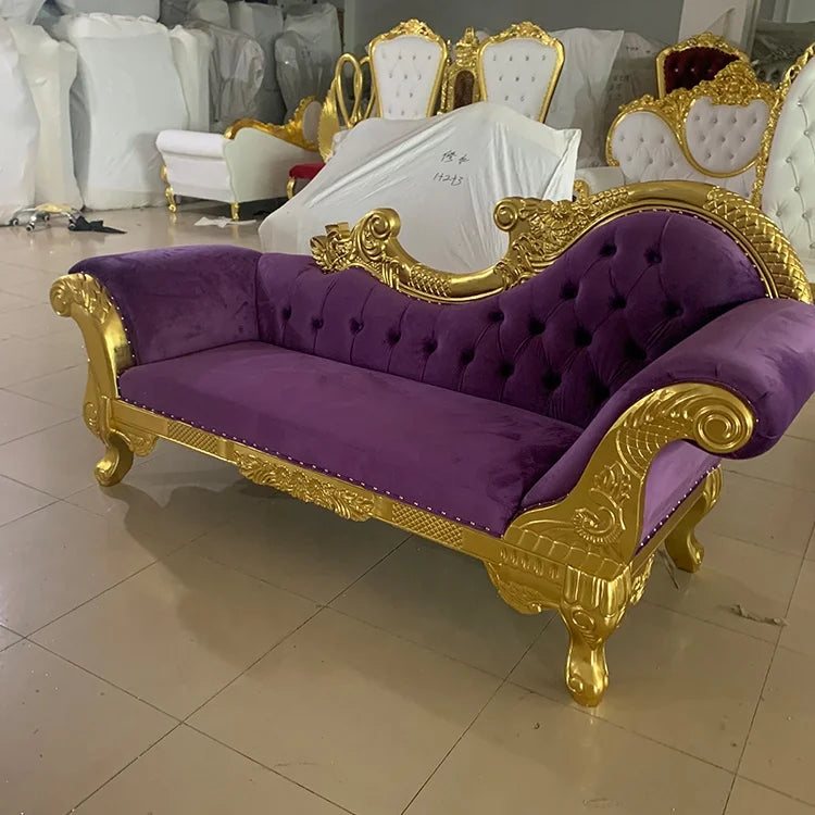 Factory up to Date Product 2 Seats Luxury Style Solid Wood Velvet Dragon Design Queen Wedding Decorations Purple Sofa Chair