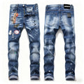 AeeDenim Factory Directly Wholesale Hip Hop High Street Straight Ripped Stretch Blue Jeans for Men with Stonewashed Finish