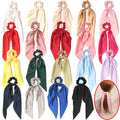 Wholesale Korean Style Fashion Satin Hairbands Women Girls Elastic Ponytail Scrunchies Long Tassel Ribbon Material Daily Use
