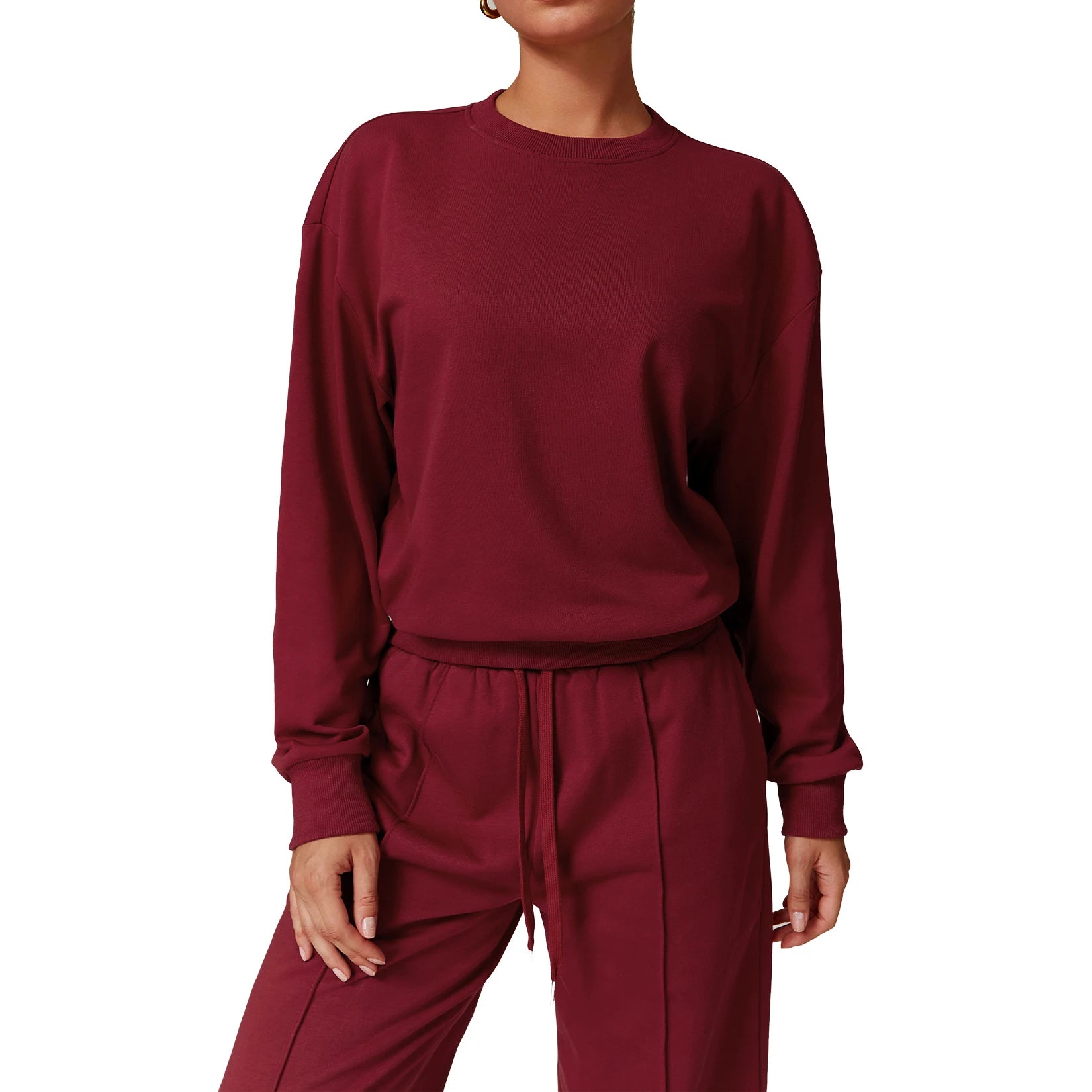 Women's Winter Sports Bodysuit Jumpsuit Set Comfortable Fitness Flare Pants with Soft Drawstring Sweater Thermal Sports Clothing