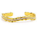 Women's Elegant Punk Geometry Pearls Bangle 18K Gold Plated Cuff Bracelet Unique Texture Jewelry Diamond Wedding Gift OEM