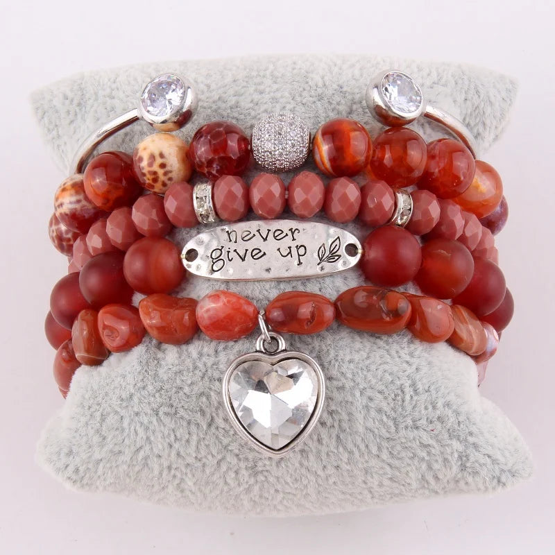 Alloy Arrow Nail Druzy Leaf Bangle Stretch Crystal Glass Beads Bracelet Pyramid Natural Stone Elephant Heart Stack Bracelet Set