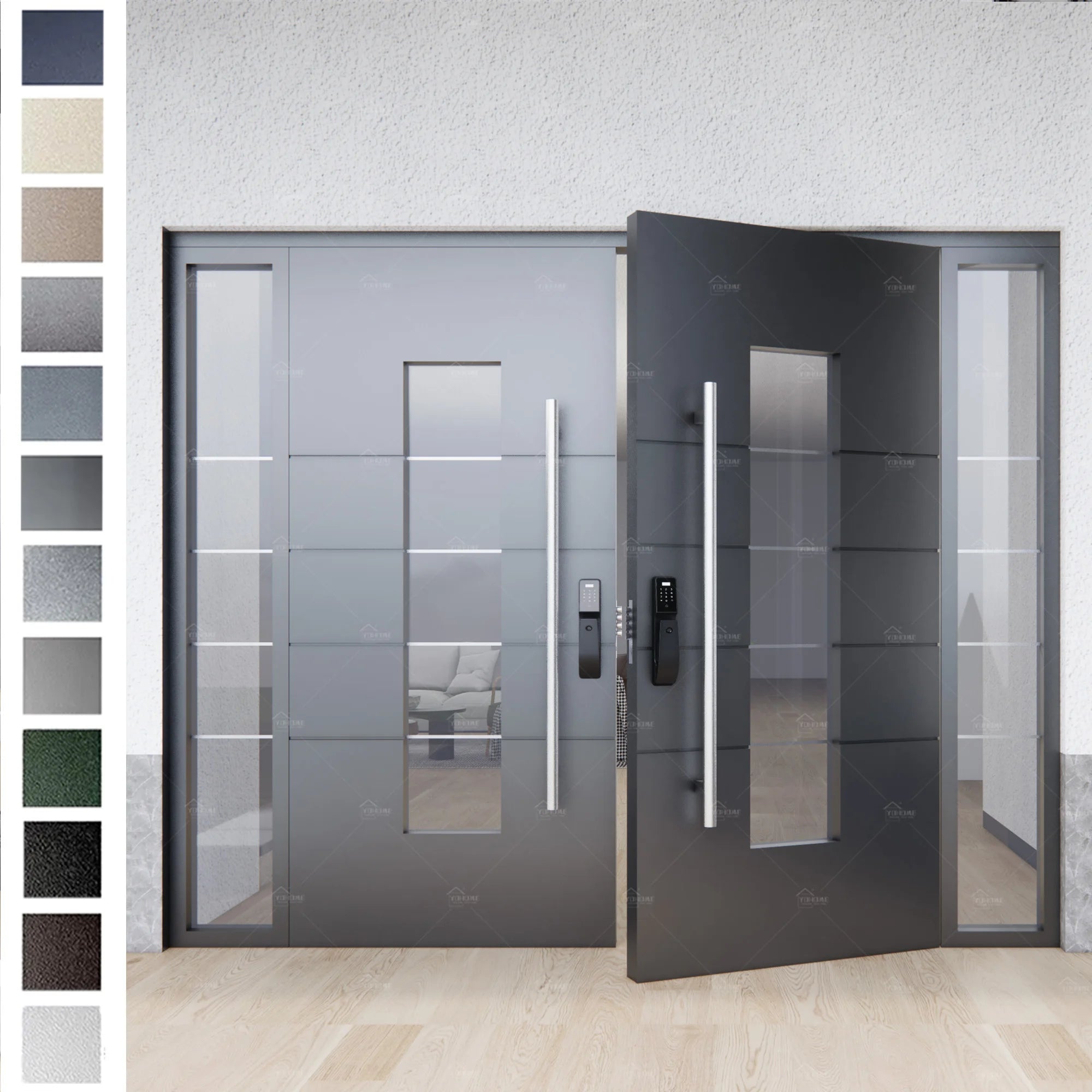 China Yohome Manufacturer Price Modern Security Entry Doors Double Tempered Glass Casement Door for Sale