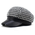 2022 Houndstooth PU Brim Octagonal Lady Baker Boy Hat Berets Cap for Wholesale