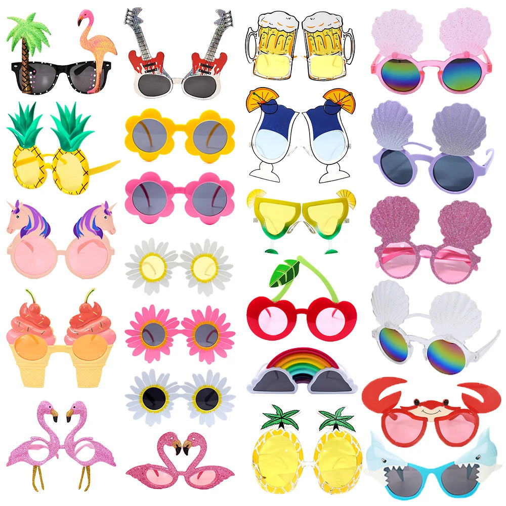 Hawaii Tropical Party Sunglasses Flamingo Hawaiian Luau Pool Beach Party Decoration Supplies Funny Shark Glasses Photo Props