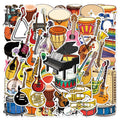 50Pcs Musical Instrument Guitar Piano Violin Graffiti Stickers for Laptop Bottle Vinyl Music Player Decor Drum Stickers