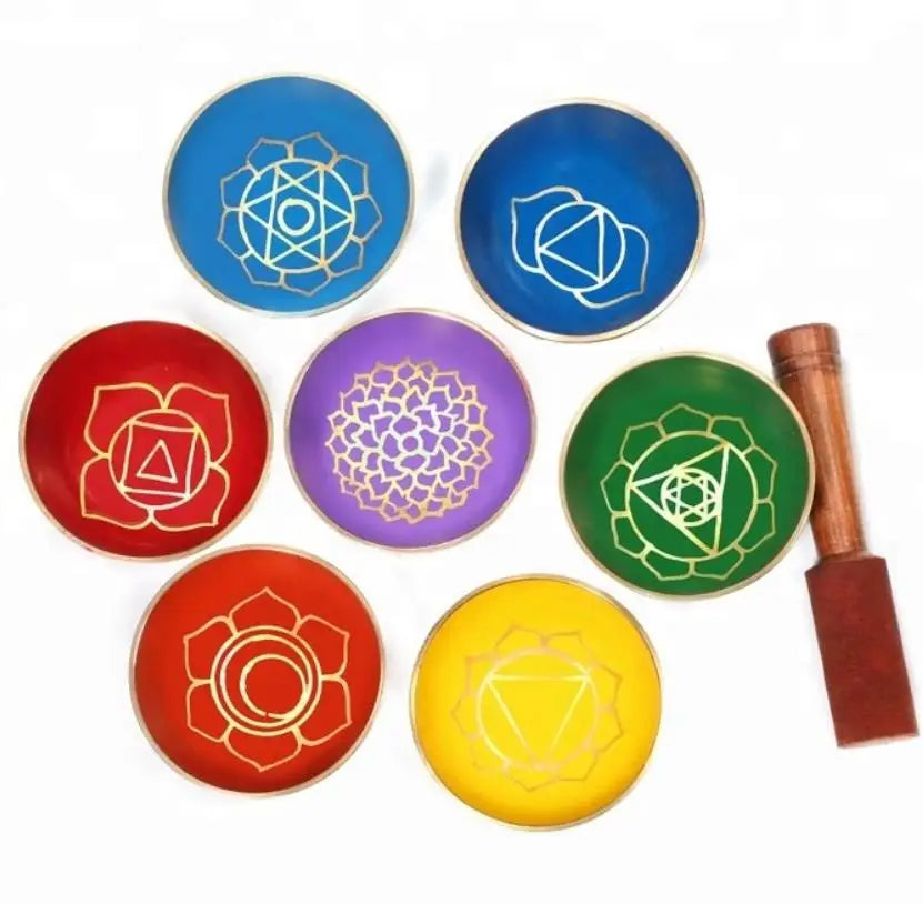8cm Tibetan Prayer Brass Nepal 7 Chakra Singing Bowl Set Handle Convenience Strick and Friction