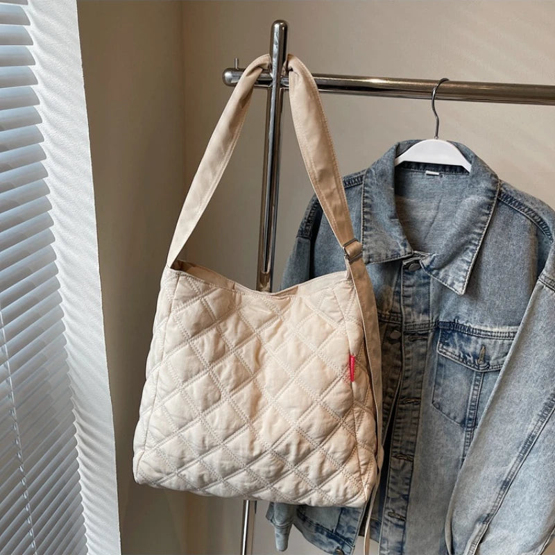 Simple Commute Women's Messenger Bags Large Capacity Quilted Plaid Ladies Shoulder Bag Casual Female Book Tote Handbags