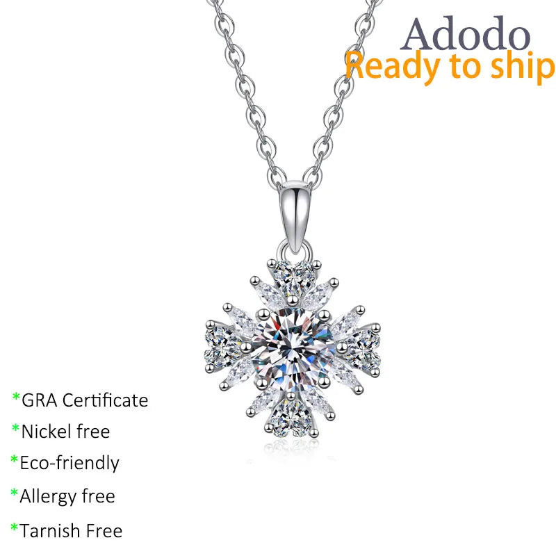Fine Jewelry 925 Sterling Silver Sunflower Pendant Necklaces with Round Cut 1CT VVS1 GRA Moissanite Jewellery for Women