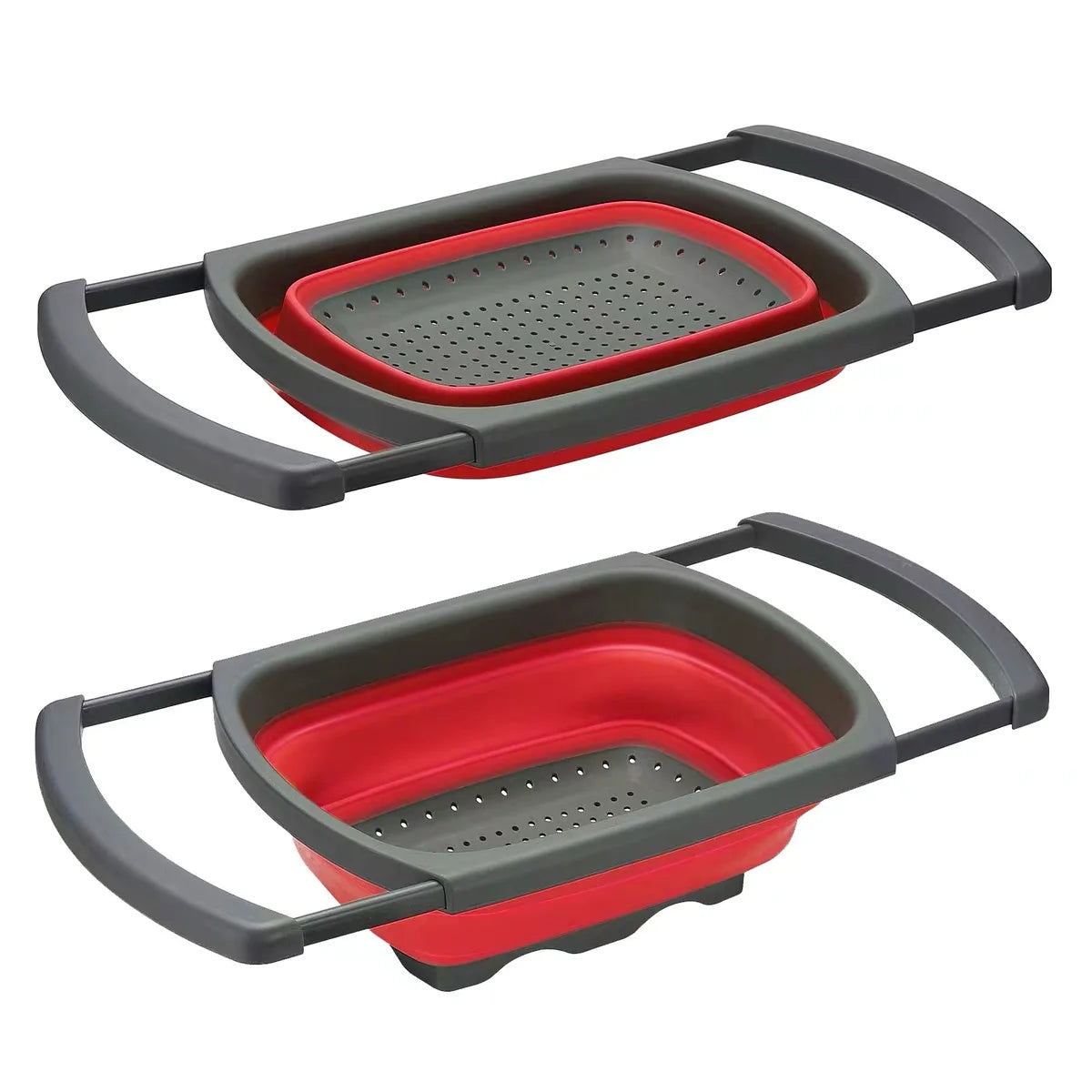 Multi-functional Collapsible Eco-Friendly Home Kitchen Silicone + PP Plastic Filter Basket Lid Hanging Colanders Strainers