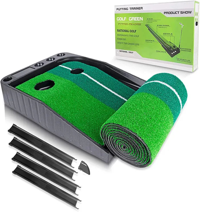 Custom Logo Portable Golf Putting Mat with Auto Ball Return Function Golf Practice Putting Mat Indoor Golf Putting Trainer