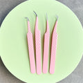 Private Label Fiber Tip Tweezers 90 Degree Color Eyelash Extension pink Volume Lash Extensions Tweezers