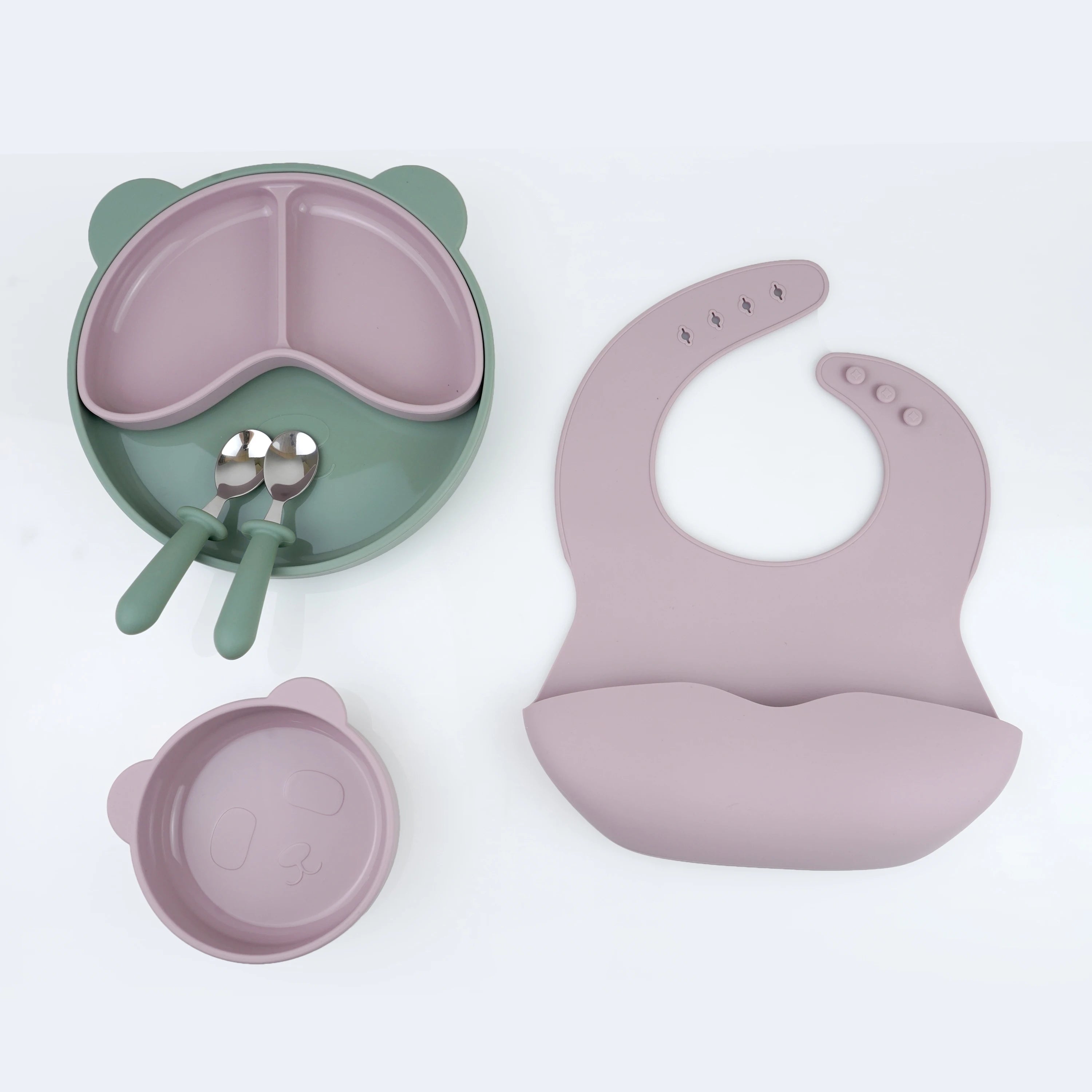 Custom Silicone Baby Feeding Set Newborn Gift Plate Set Premium Kids Dining Supplies