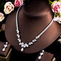 Hawaiian Imitation Pearl and Cubic Zircon Crystal Bridal Wedding Jewelry Sets Silver Plated Women Dangle Earrings and Necklace
