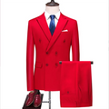 Solid Solor Long-sleeved Suit With Double Breasted Two Pieces Top + Pants Men's Business Suit Wedding Suits