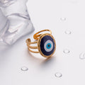 J&D Jewelry 18K Gold Plated Three Layer Eye Ring Stainless Steel Blue Enamel Evil Eyes Stacking Rings