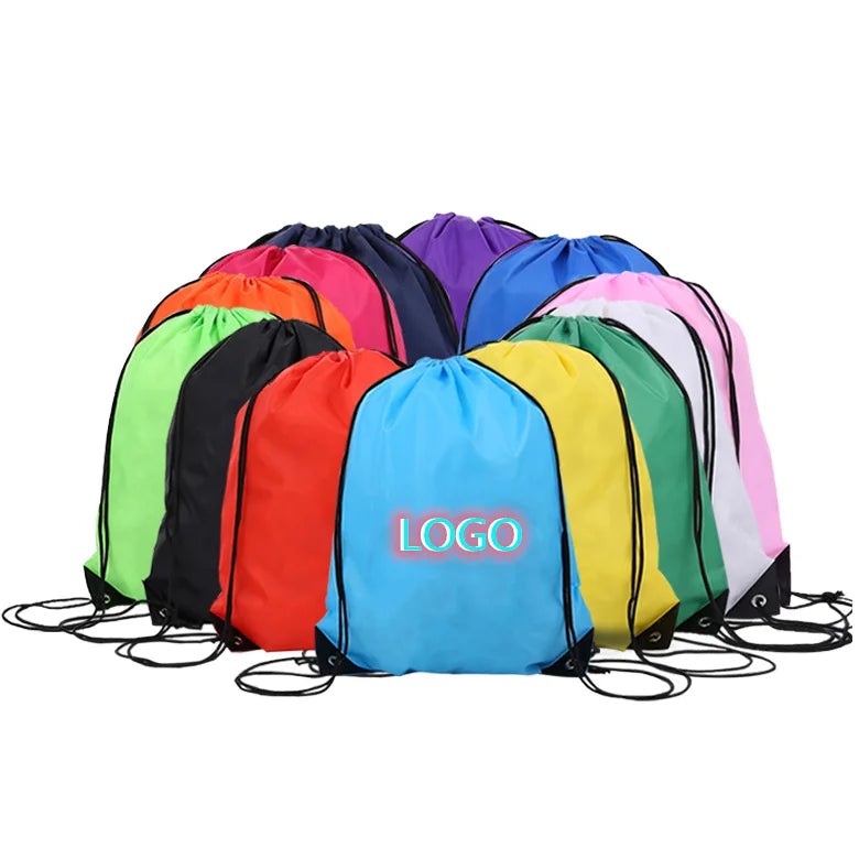 Factory Direct Family Travel Storage Foldable Sports Backpack Polyester Reusable Blue Gym Drawstring Shoes Bag