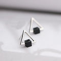 S925 Trendy Korean Fashion Geometric Triangle Black Earrings Gold Plated Sterling Silver Jewelry with Joker Design