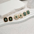 New Titanium Stainless Steel Stud Earrings Unique Square Colorful Enamel Inlay Natural Stone Elegant Steel Earrings for Women