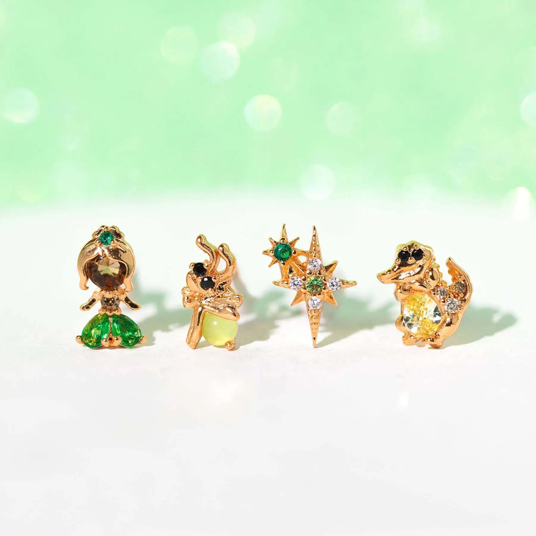 Hot Selling Fairy Princess Metal Ear Stud Real 18k Gold Plated Small Brass Zircon Geometry Animal Earrings Studs Set for Women