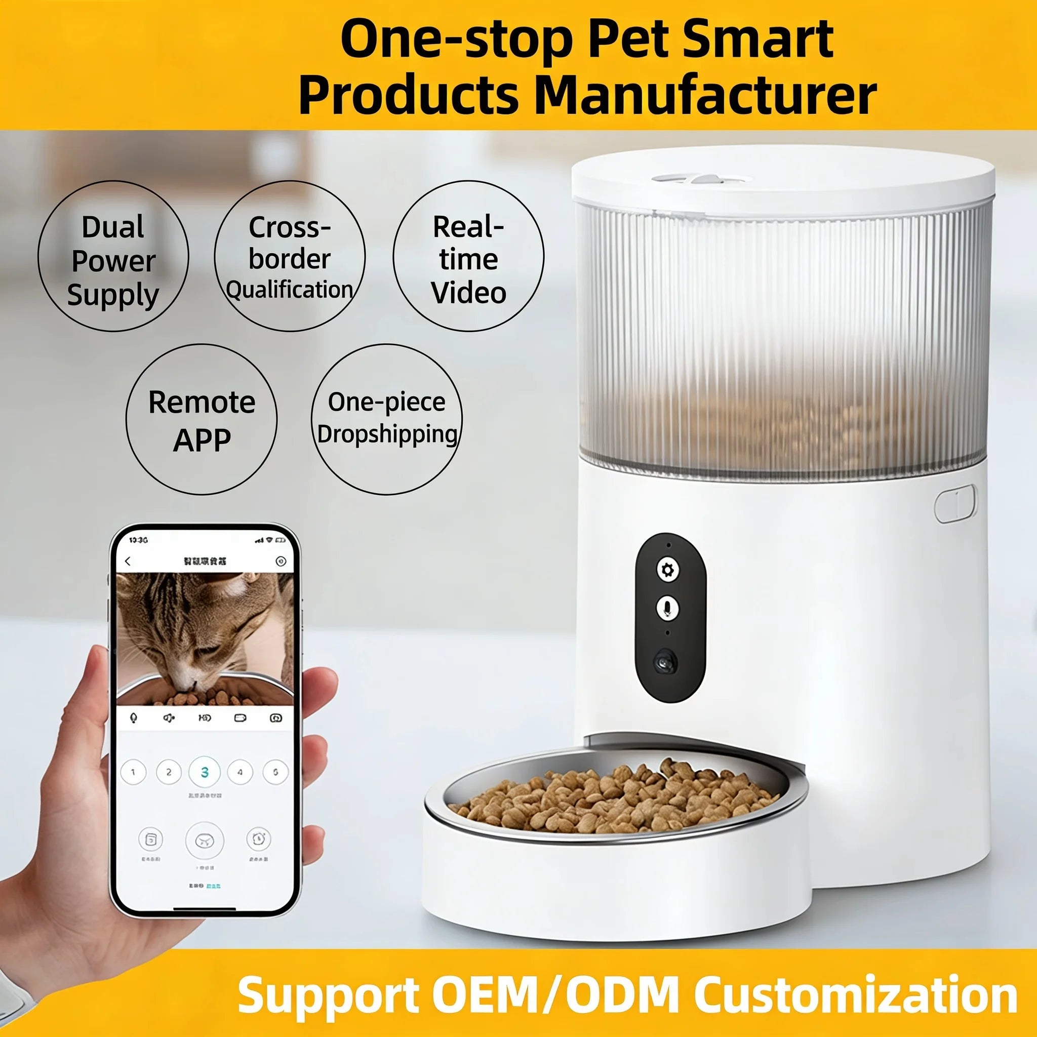 OEM and ODM Automatic Intelligent 3L Pet Feeder Solid Timed Quantitative Remote Control Pet Water & Food Bowl